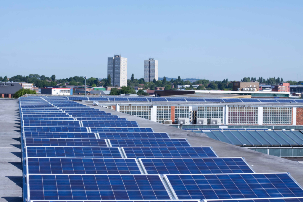 Impact solar panels on top of commercial building