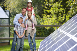 family happy about their new solar panel installation